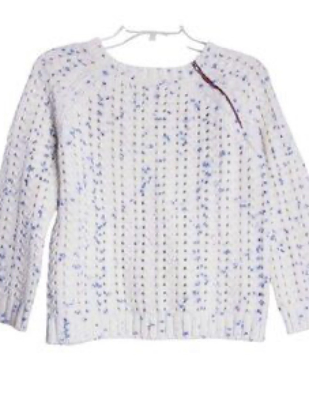 Free People White Speckled Crewneck Sweater with Blue Accents